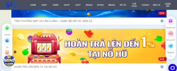 Chương trình Hoàn trả 1% Game nổ hũ của nhà cái Gi8 có gì hấp dẫn