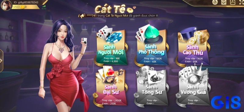 Sảnh game bài của Gi8 nổi bật với thiết kế hình ảnh đẹp mắt